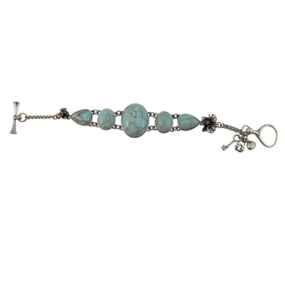 Faux Turquoise Link Bracelet Signed Fossil Size 7.5 - Picture 6 of 8